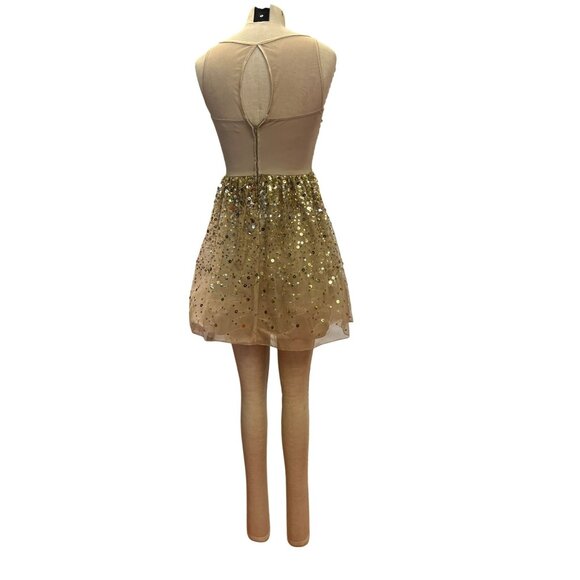 Sparkling Delias Gold Sequin Fit Flare Golden Sequined Dress Short Formal Cockta - Picture 5 of 7